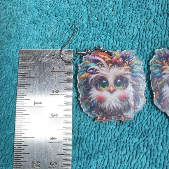 Colorful Owl Earrings Dangle Wire Multicolor - Picture 2 of 3
